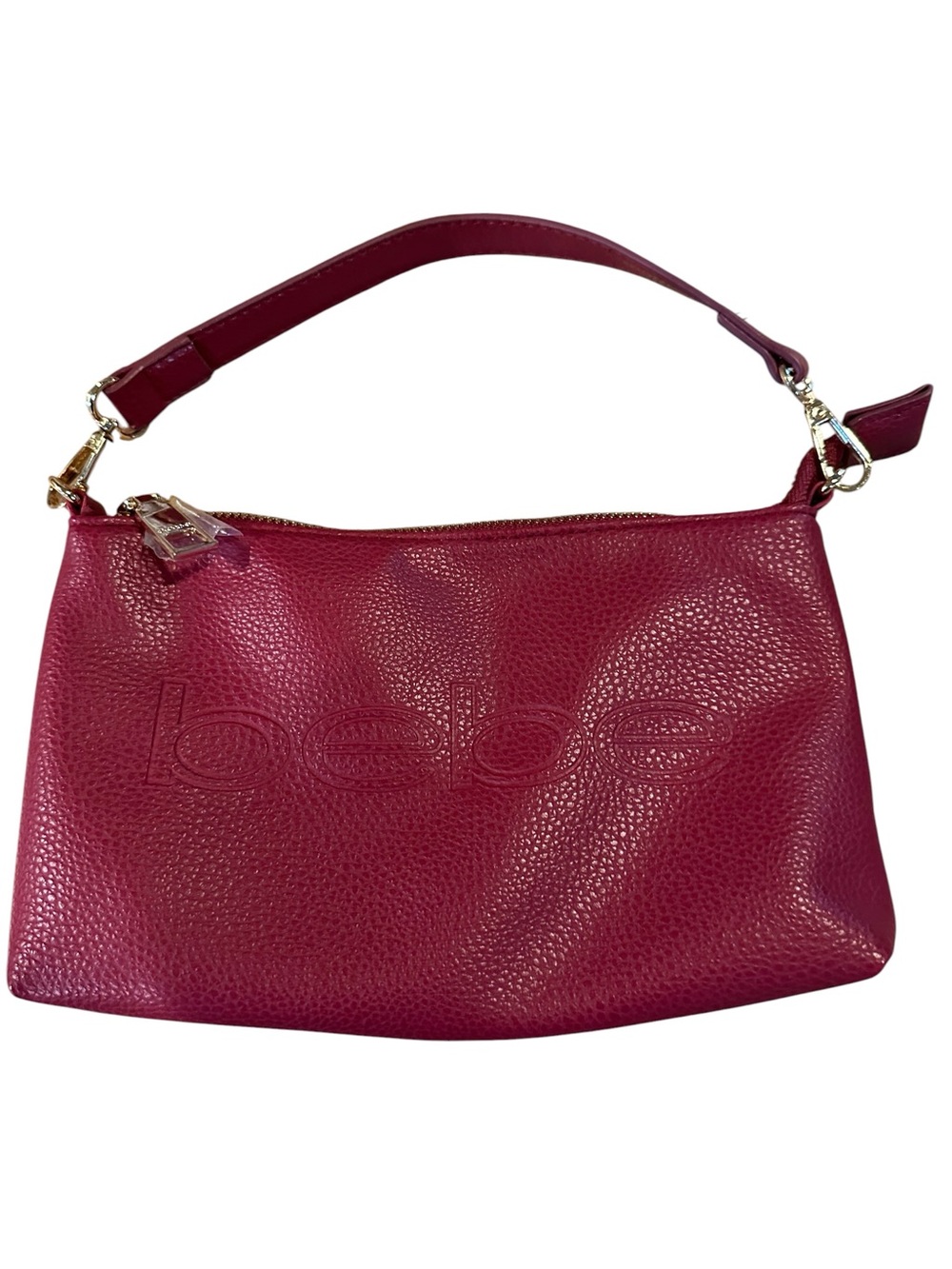 bebe Pebbled Leather Clutch in Deep Burgundy